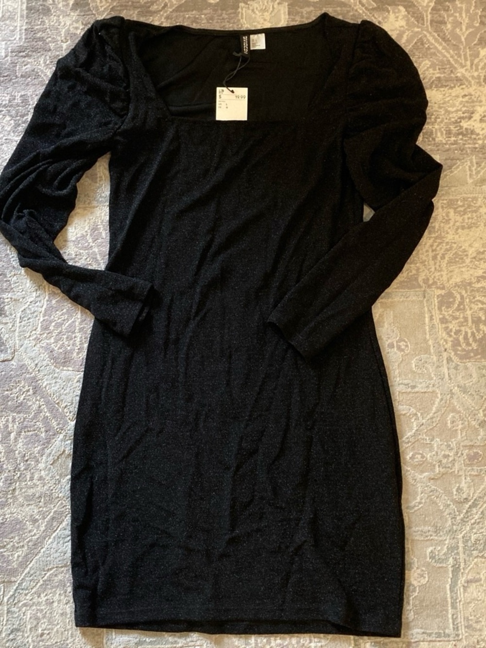 H&M Black Long-Sleeve Square Neck Bodycon Dress